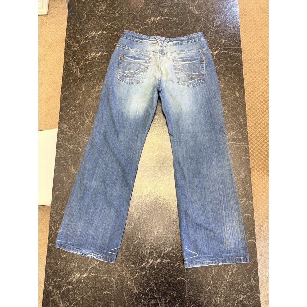 Next Jeans Women Size 14 Demi Slouch Wide Leg High Rise Blue Denim Distressed - Picture 2 of 9